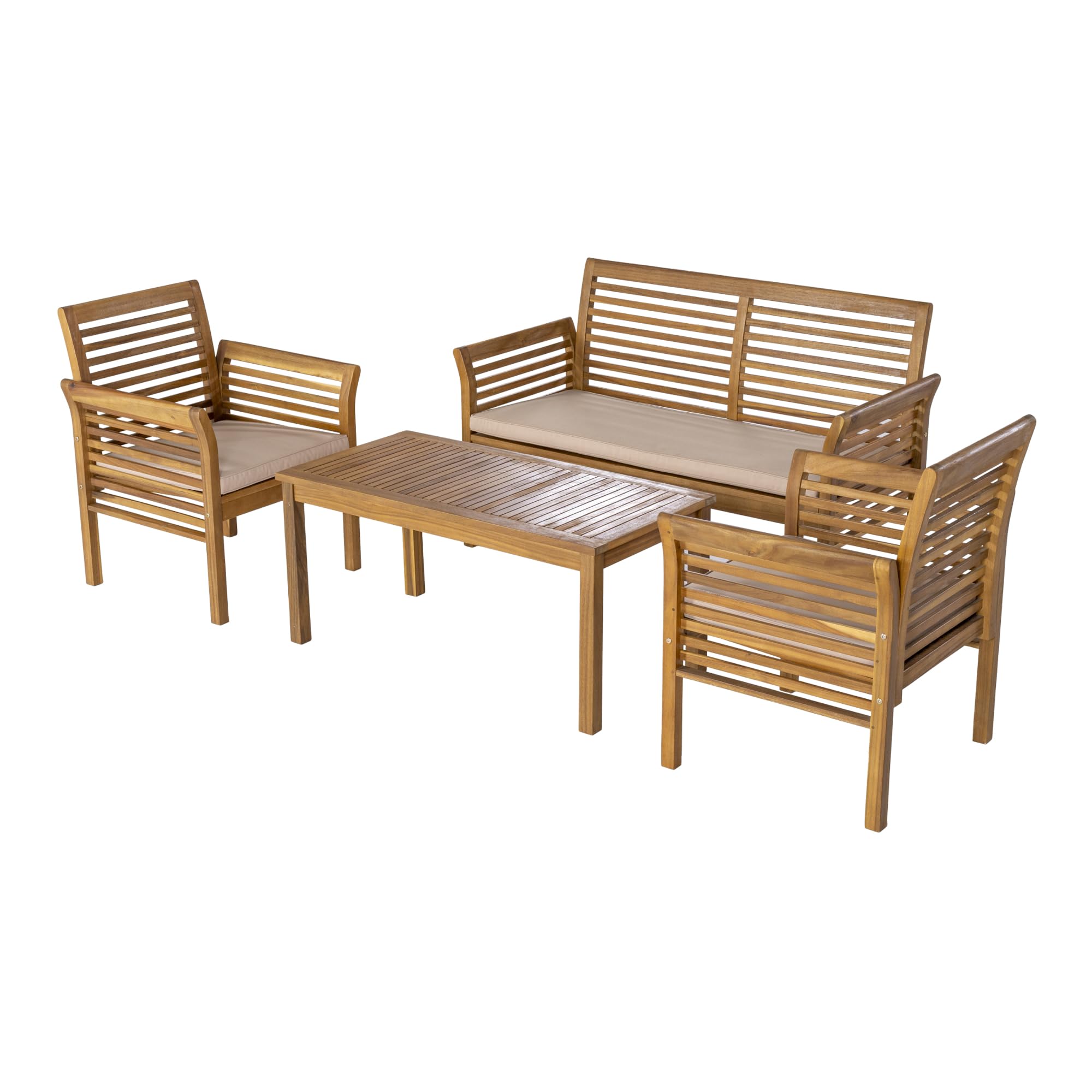 casa.pro Set Salottino per Esterno Mobili da Giardino Patio Terrazza Set Composto di Tavolo Divano e 2 Poltrone con Cuscini Arredo in Legno di Acacia