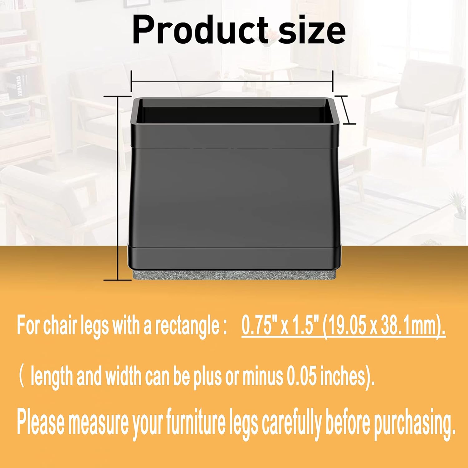 0.75" x 1.5" Rectangular Chair Leg Floor Protectors, Chair Leg Covers& Caps, Chair Foot Protectors for Wood Floors, Chair Leg Protectors for Hardwood Floors, Anti-Scratch & No Noise. 24 Pcs Black.