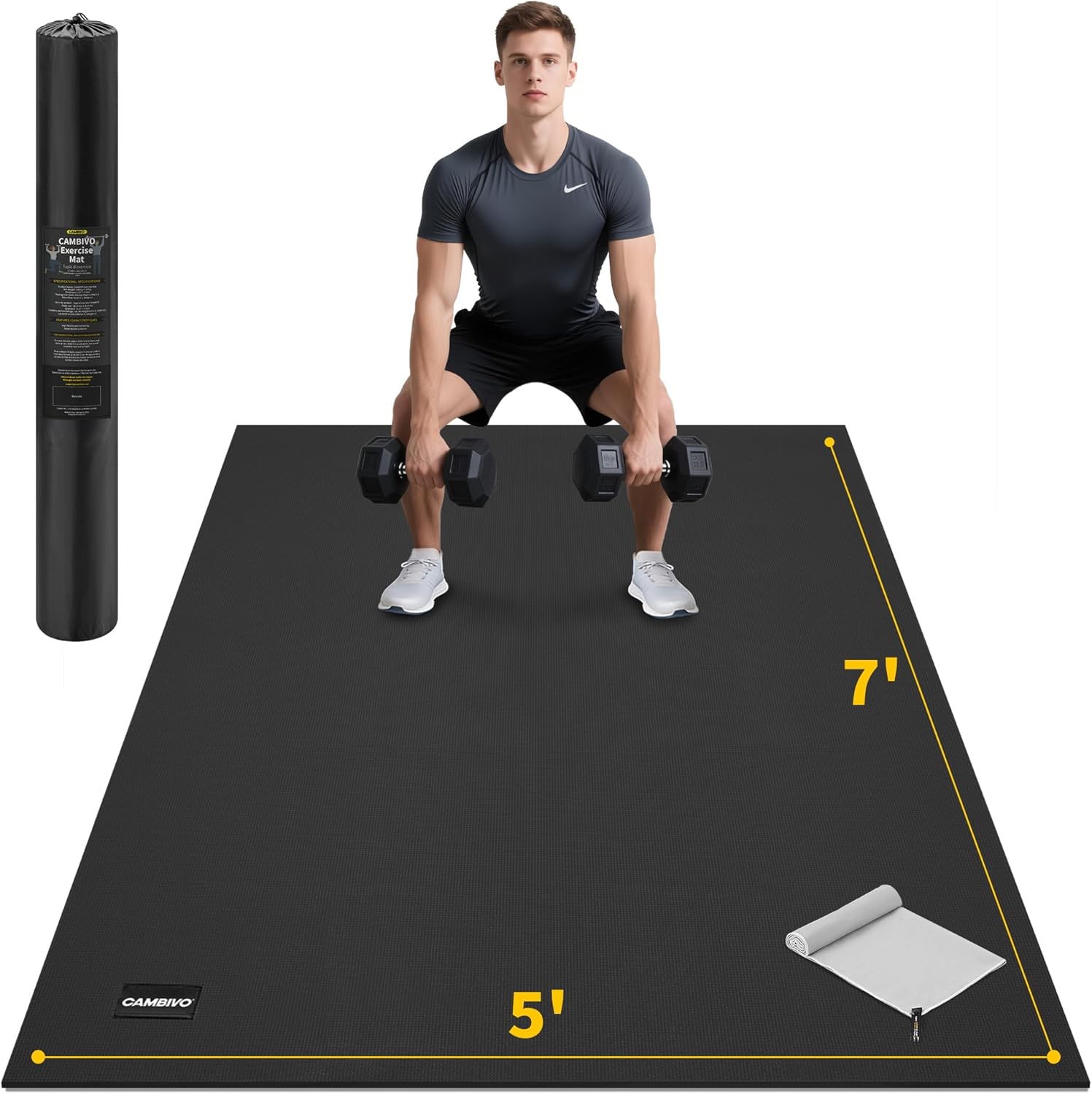 CAMBIVO Large Exercise Mat for Home Workout, 8'x6'/7'x5'/6'x4' (7 mm) Extra Thick Exercise Mat for Home Gym, Shoe-Friendly, Non-Slip Gym Mat for Jump Rope, Weights, Cardio, Fitness