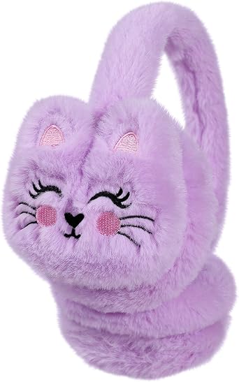 Kids Cat Earmuffs Cute Animal Ear Muffs Winter Outdoor Ear Covers Plush Ear Warmer for Boys Girls Age 7-14