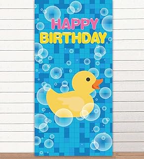 Cute Cartoon Little Yellow Duck Happy Birthday Photo Banner Backdrop Background Photo Booth Props Animal Theme Decor for Gender Reveal Ducky Duck Bday 1st Birthday Party Favors Supplies Decorations