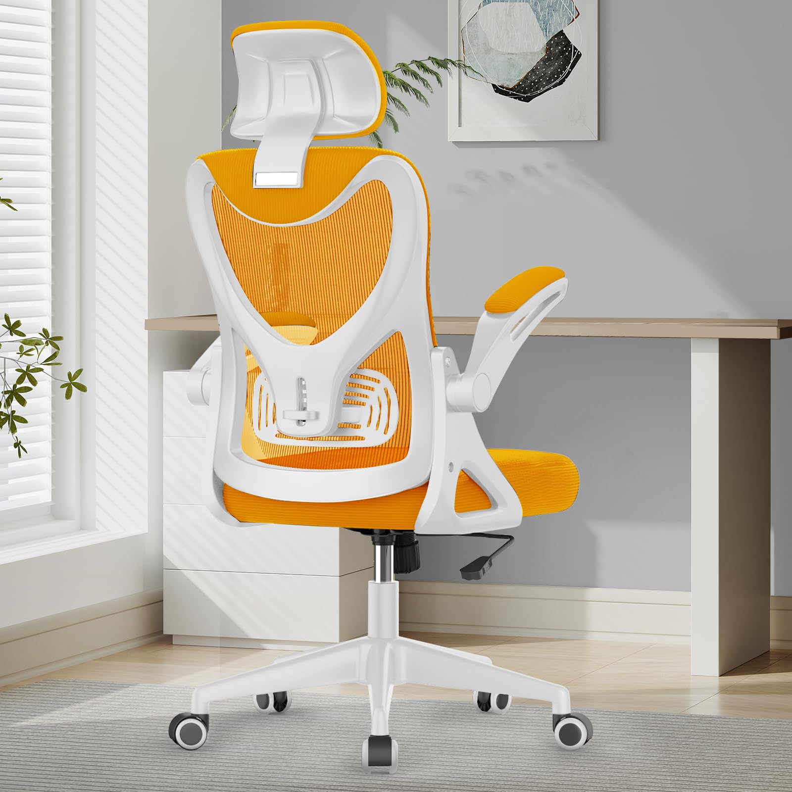 YONISEE Office Chair - Ergonomic Desk Chair with Lumbar Support Headrest Adjustable, Padded Flip-up Armrests Comfy Seat Cushion High Back Executive Manager Chair For Home Office