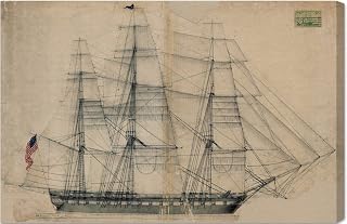 Nautical and Coastal Wall Art Canvas Prints 'USS Constitution Sail Plan 1817' Nautical Watercrafts, 54x36, Brown, Gray