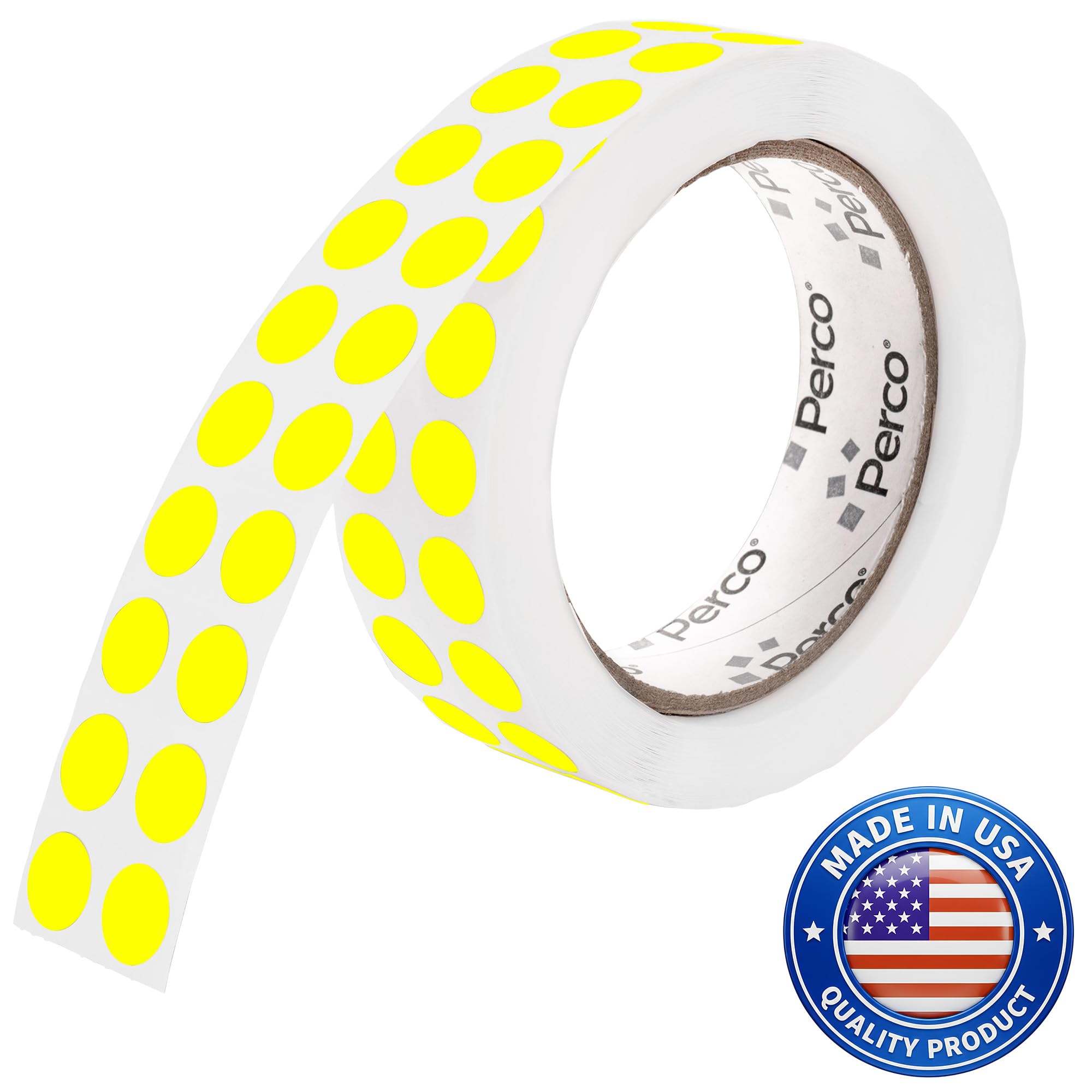 Perco Neon Yellow Round Circle Dot Sticker 1/2-Inch Labels with Perforation for Easy Tear-Off, 3,000/Roll—Planners, Events for Reminder Dots, to-Do Markers &amp; Alerts, Strong Adhesive—Made in USA