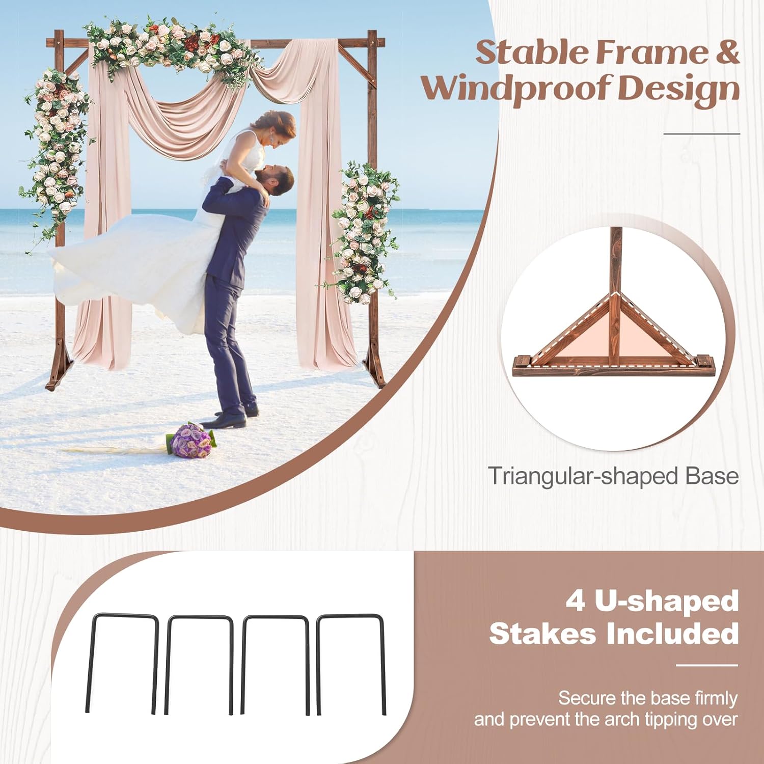 COSTWAY 7.2 FT Wooden Wedding Arch for Ceremony, Square Solid Wood Arch Stand, Outdoor Arbor Backdrop Stand for Indoor Party Garden Proposal Birthday Beach Forest Rustic Boho Decoration, Brown