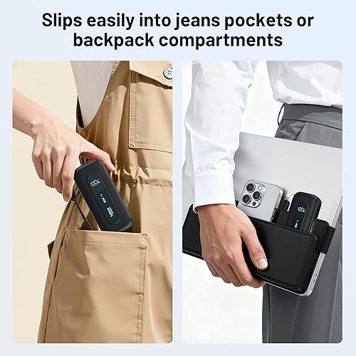 Miniatura 6 de Selore&S-Global Banco de energía de 10,000 mAh con cable retráctil integrado y cable C a L, cargador portátil de carga rápida de 30 W, pantalla LED,