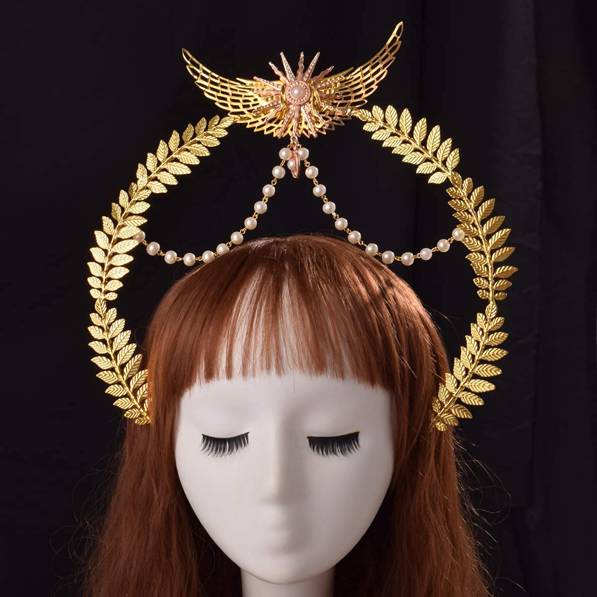 BLESSUME Marry Halo Crown Tiara Headband Women Fancy Dress Goddess Headpiece (Style#22), Gold - Image 3