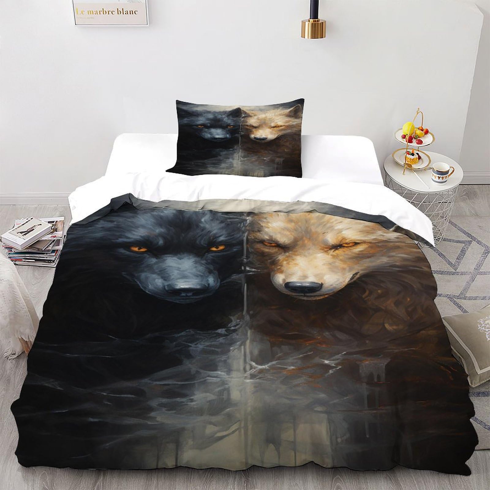 Housse de couette loup 135x200 anti-plis en microfibre avec zip