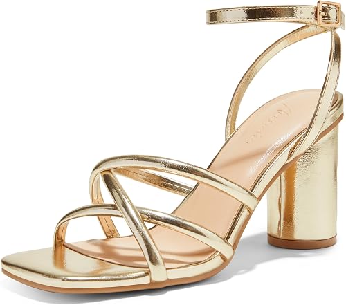 Arromic Womens Sandals Square Open Toe Strappy Pump Ankle Buckle Chunky High Hee