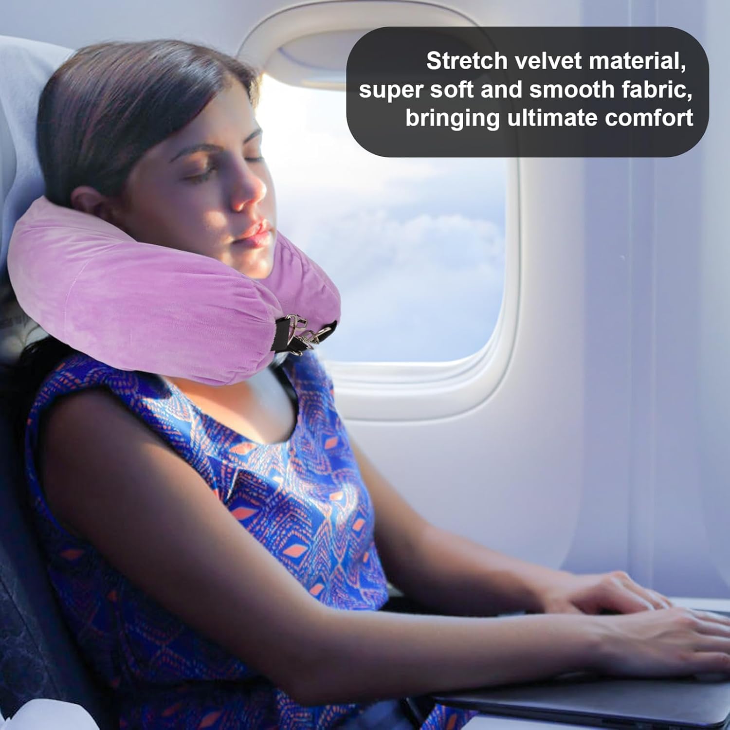 Reisekissen Nackenkissen Flugzeug Füllbares Reisekissen Reise-Nackenkissen Mit Aufbewahrung Für Kleidung Reiseutensilien(Purple)