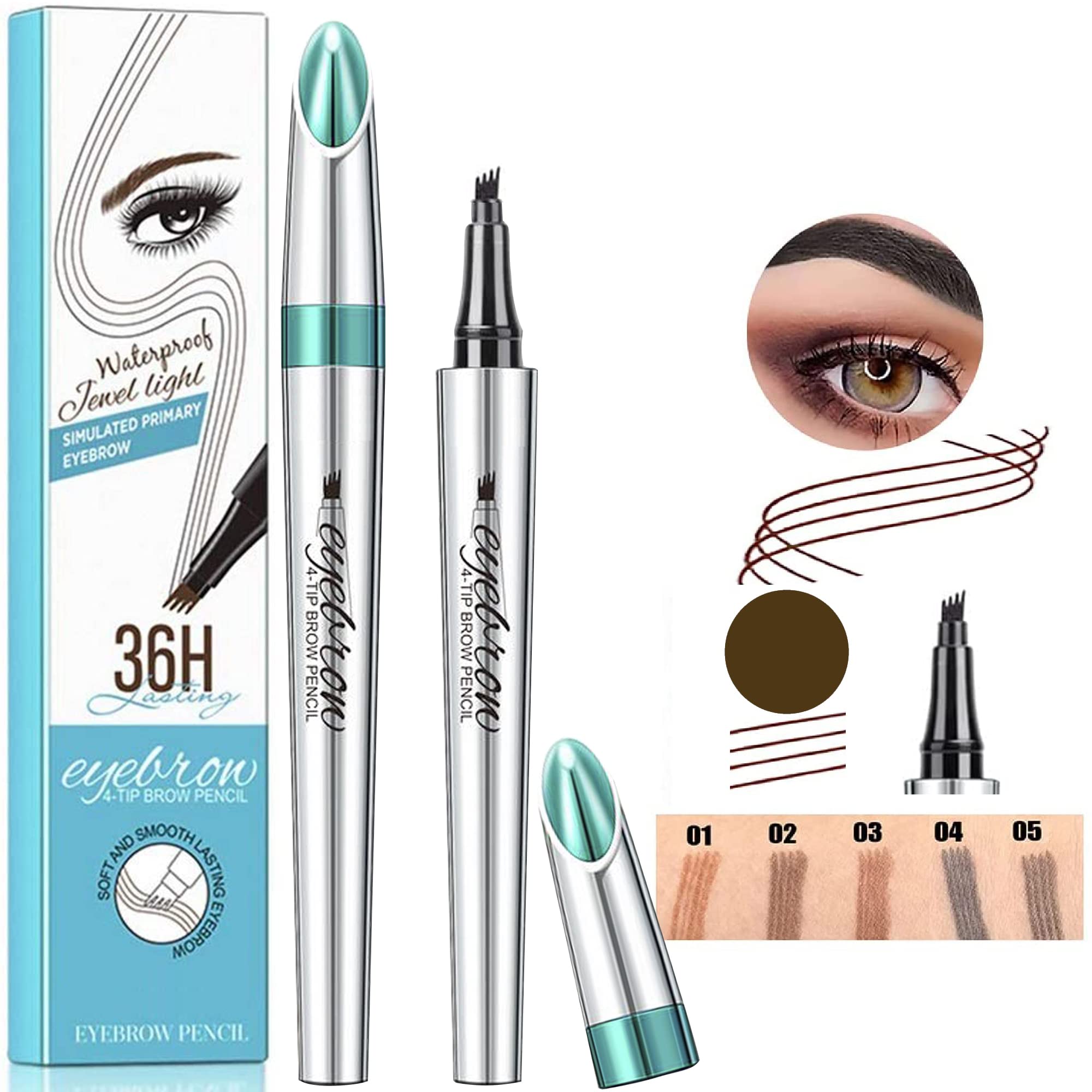 MIRADA FASHION, lapiz perfilador cejas microblading, 4 puntas, Cejas Naturales Cubre áreas Dispersas, Resistente al agua (02 marrón oscuro)