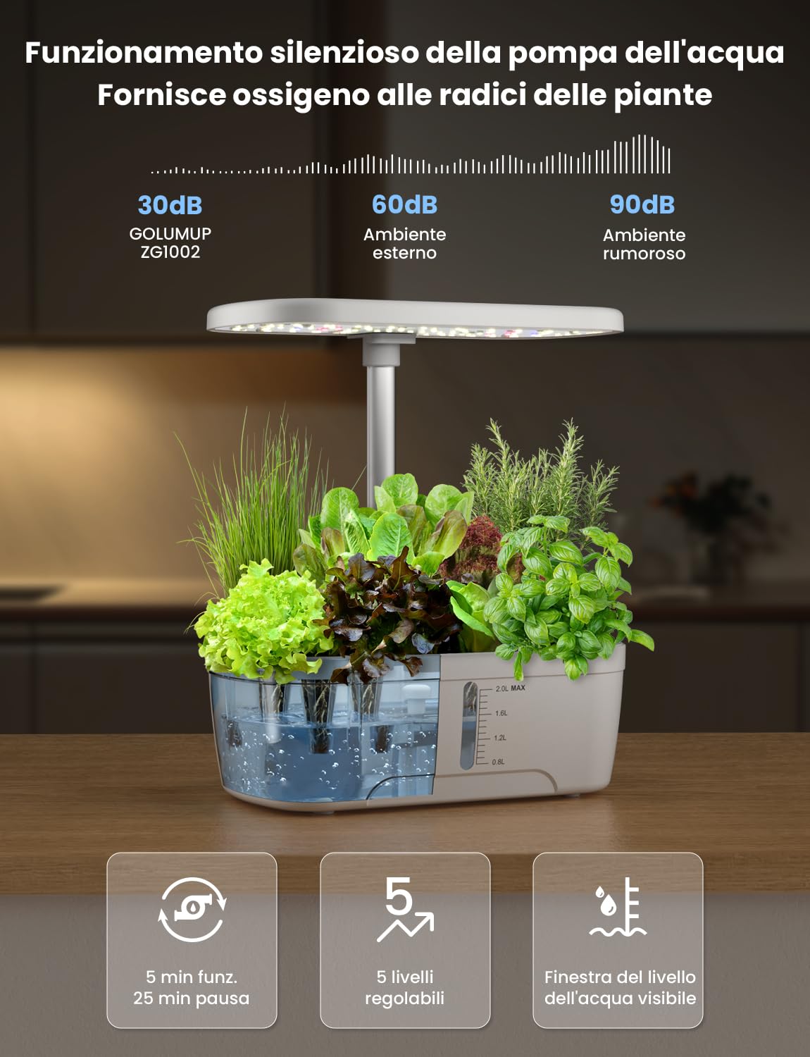 Serra Idroponica 6 baccelli Smart Garden con Luce di Crescita a LED, Kit di Germinazione delle Piante con Timer Automatico, Sistema di Giardino Interno Intelligente, Regali di Giardinaggio