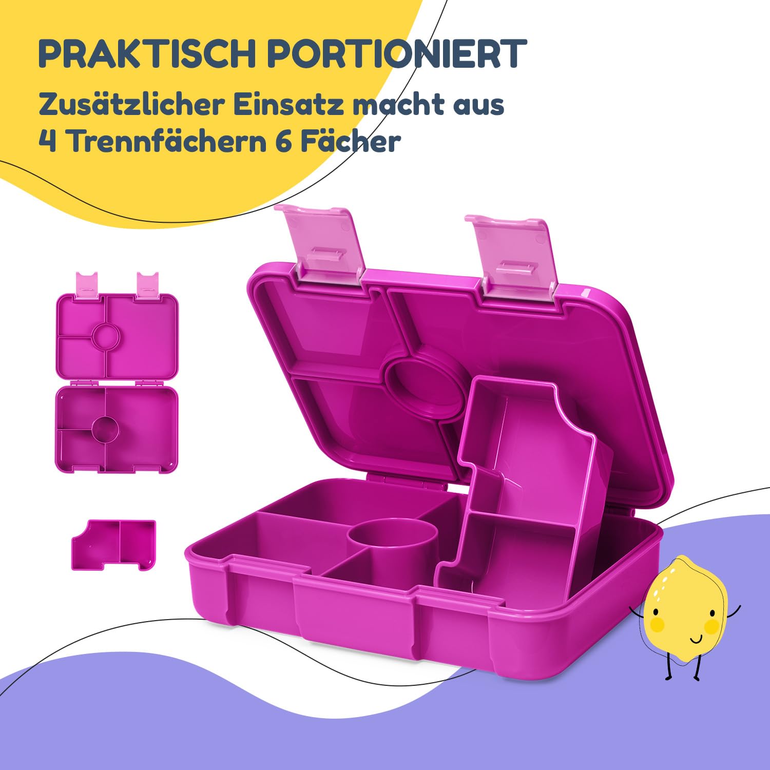 schmatzfatz BPA-Freie Lunchbox Kinder, Bento Box Kinder, Brotbox für Mädchen & Jungen, Snackbox, Perfekt für Schule, Kindergarten & Ausflüge (Lila)