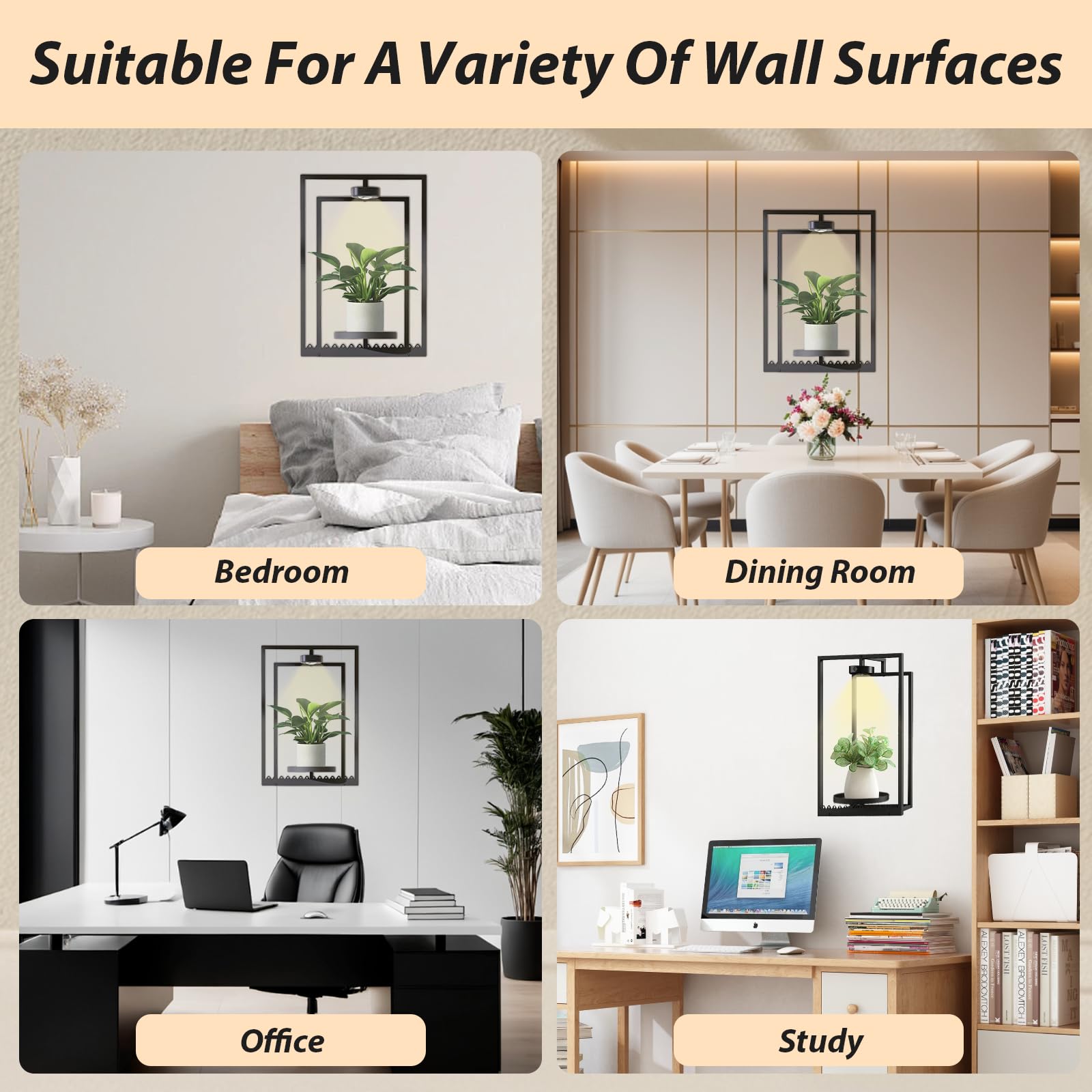Lot de 2 supports de plantes suspendus en métal avec télécommande, cadre photo, support mural avec lumière de croissance, support mural pour fleurs, plantes, jardin, balcon (2 pièces)