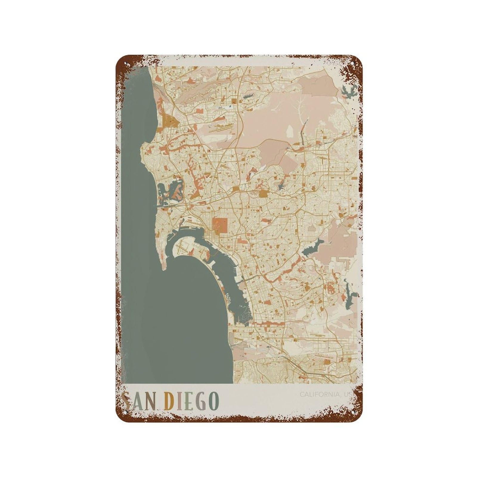 xiaoxiaoshen San Diego Map California Boho Wall Decor Art Metal Tin Poster Modern Home Decor Art Home Bar Shop Decorations Vintage Sign 30x20cm