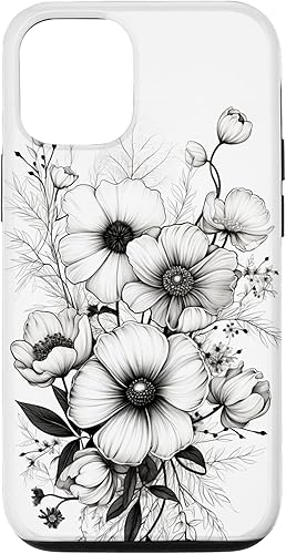 Funda para iPhone 13 Flowers Design Black and White Floral para mujer