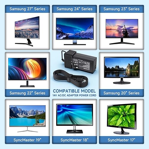 Miniatura 5 de Cable de fuente de alimentación adaptador de 14 V CACC para Samsung-Monitor SyncMaster S22C300H P2770 SA350 UE590 S27D360H UN22F5000AF S27B350H