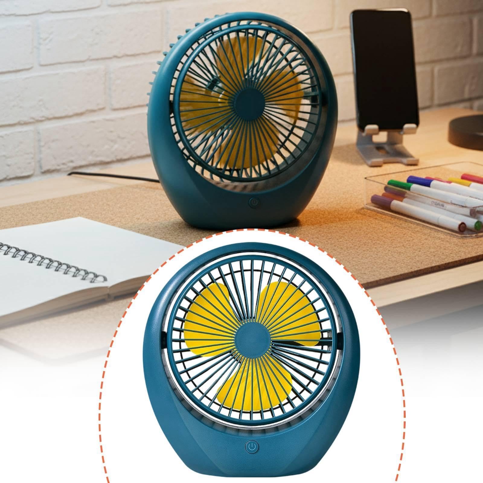 Ventilador de Mesa para Escritorio Ventilador Portátil Pp Recargable Usb Ventilador de Circulación de Aire Y Ventilador Personal Silencioso para, Azul Amarillo, Individual