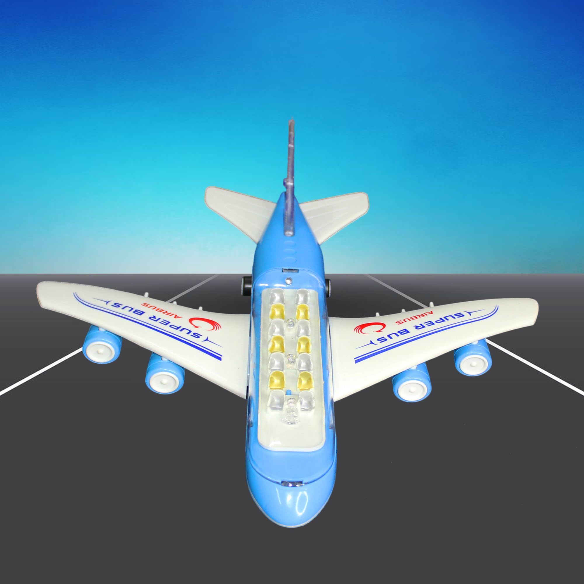 RAINBOW RIDERS Air Bus Toy Lights & Sound Boys/Girls, Battery Operated Plane with Universal Wheel (Doesn't Fly) (Blue) 3