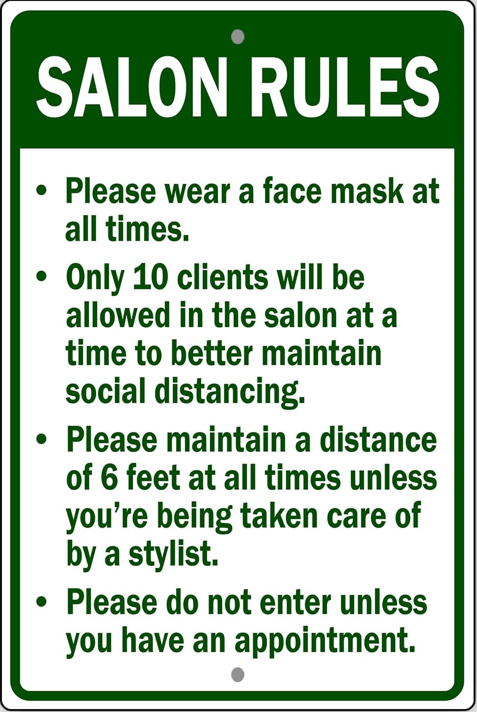 Salon Rules Social Distancing Unique Safety Notice Novelty Metal Sign
