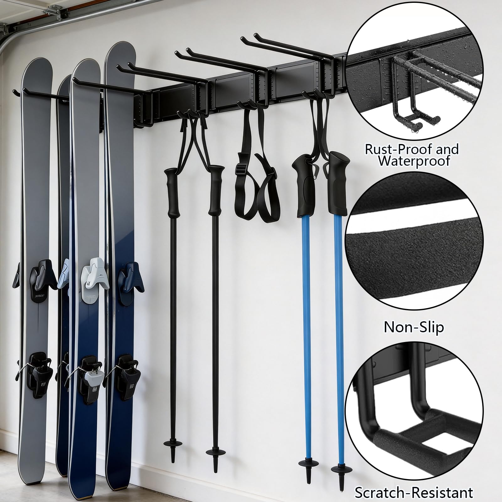 Ski Snowboard Wandhalterung Set, Ski Aufbewahrung Wandhalterung für 10 Paare Ski bis 300LBS/136 KG Tragfähigkeit, Haus und Garage Ski Storage Rack Wandhalterung