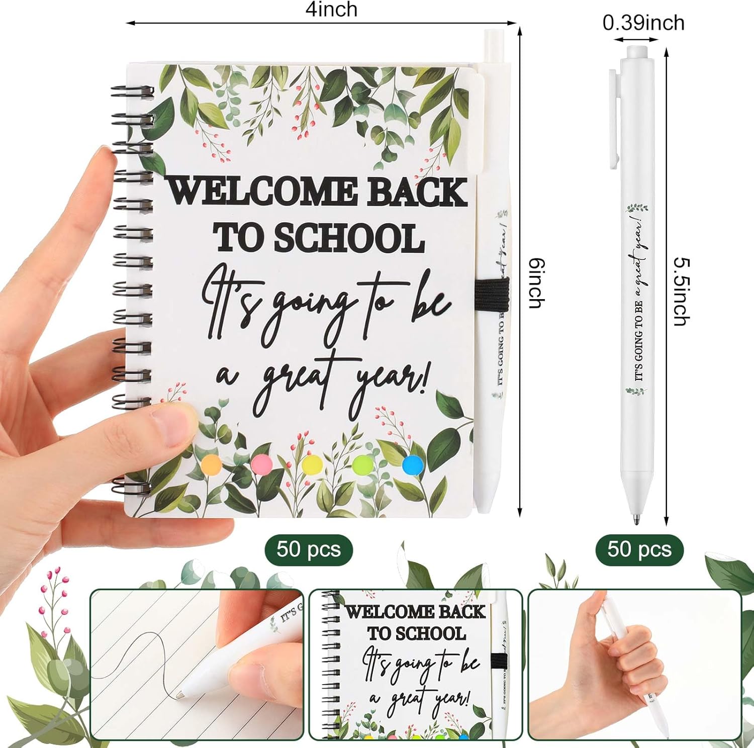 Dunzoom 50 Sets Back to School Gifts Bulk for Students Teachers 2026 Welcome Back to School Teachers Gifts Spiral Notebooks with Ballpoint Pens Set for Classroom Office Supplies (Plastic)