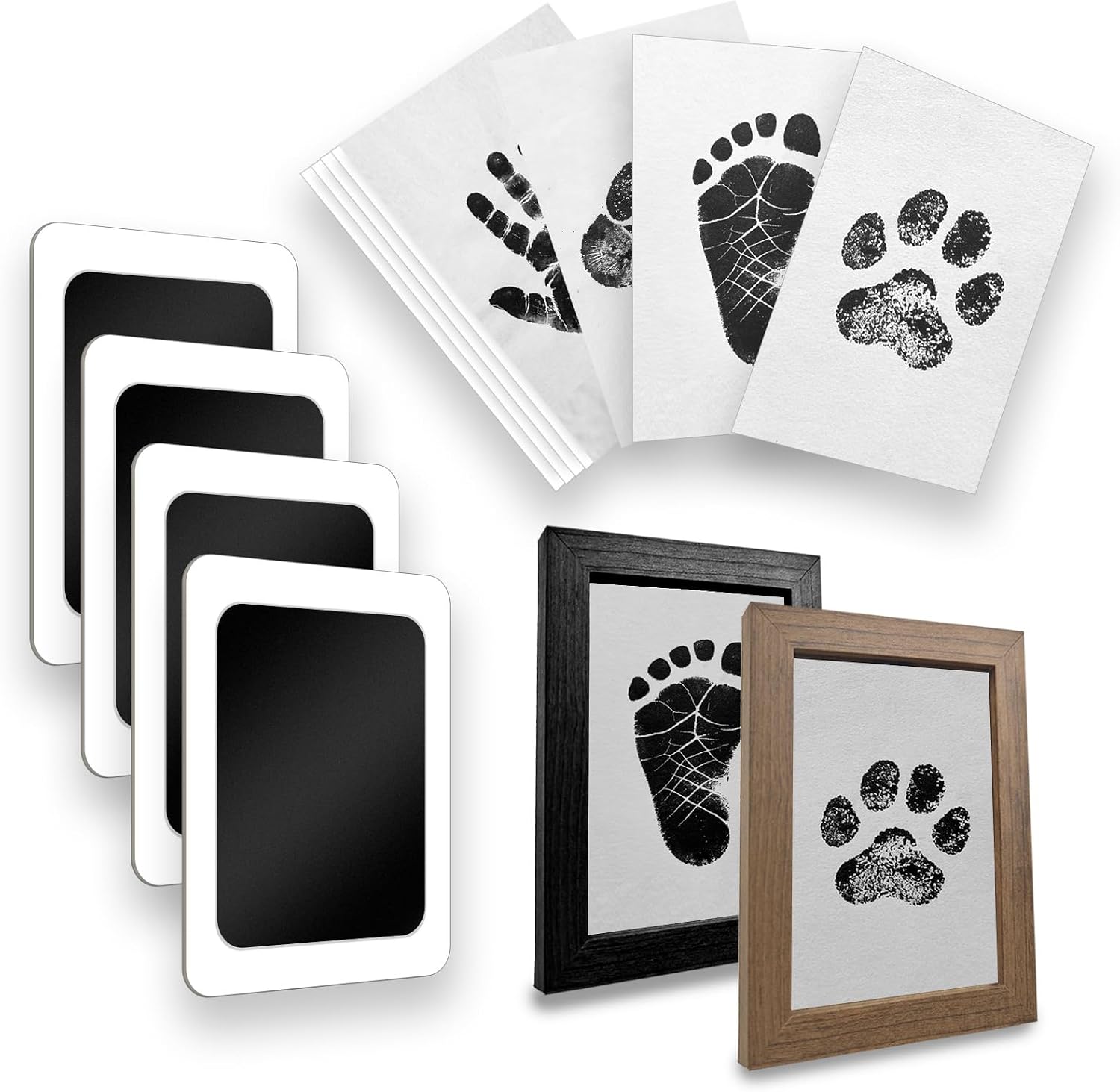 Inkless Paw Print Kit for Dogs & Cats, 6-Piece Clean Touch Mess-Free Keepsake Kit with 4 Ink Pads & 2 Wooden Frames, Safe for Pets & Babies, for Pet Lovers