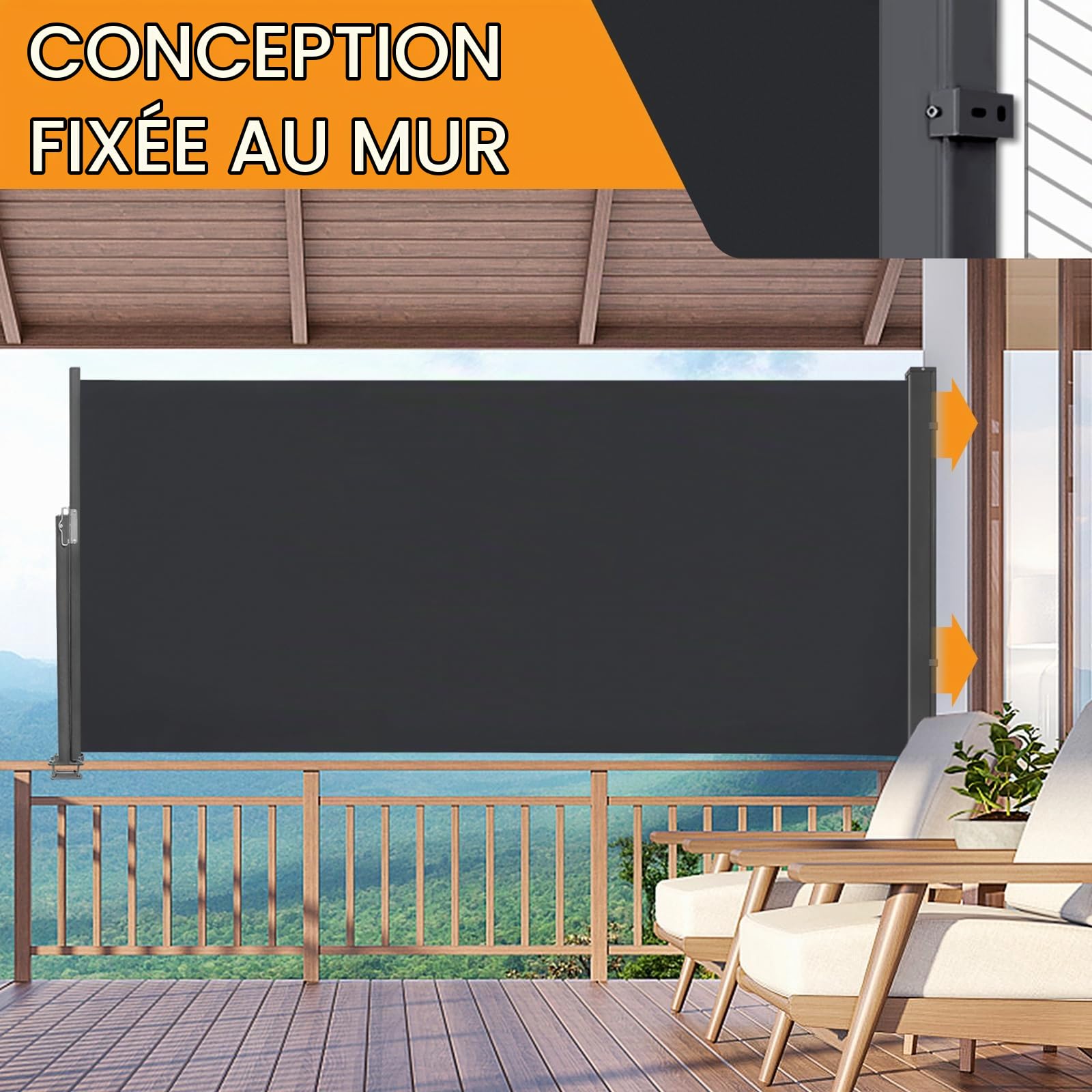 Brise Vue Retractable, Paravent Exterieur Retractable Store Exterieur Opaque, Protection de l'intimité et du Vent pour Balcon Terrasse Exterieur, Anthracite Store latéral, 100x300cm
