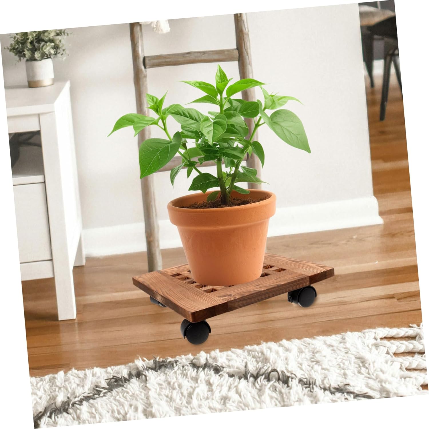 Milisten Roller Flowerpot Tray Wooden Planter Stand Wheels Garden Pot Holder Bonsai Stand Sturdy