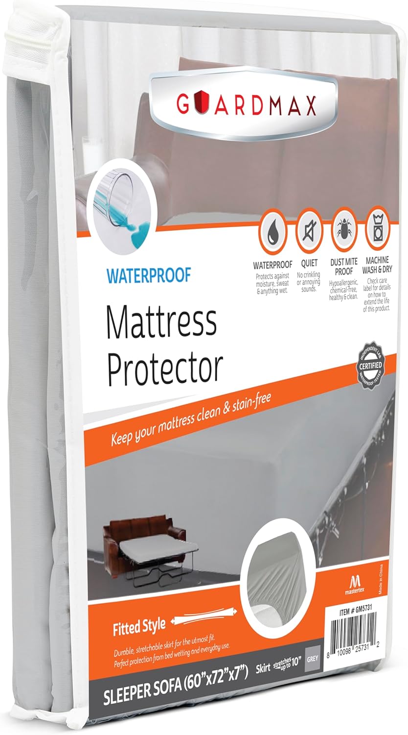 Guardmax Jersey Knitted Sleeper Sofa Size Mattress Protector - Waterproof & Dust Mite Proof Mattress Cover with Stretchable Pockets - Soft, Comfortable, & Noiseless Waterproof Fitted Sheet.(60x72x7)