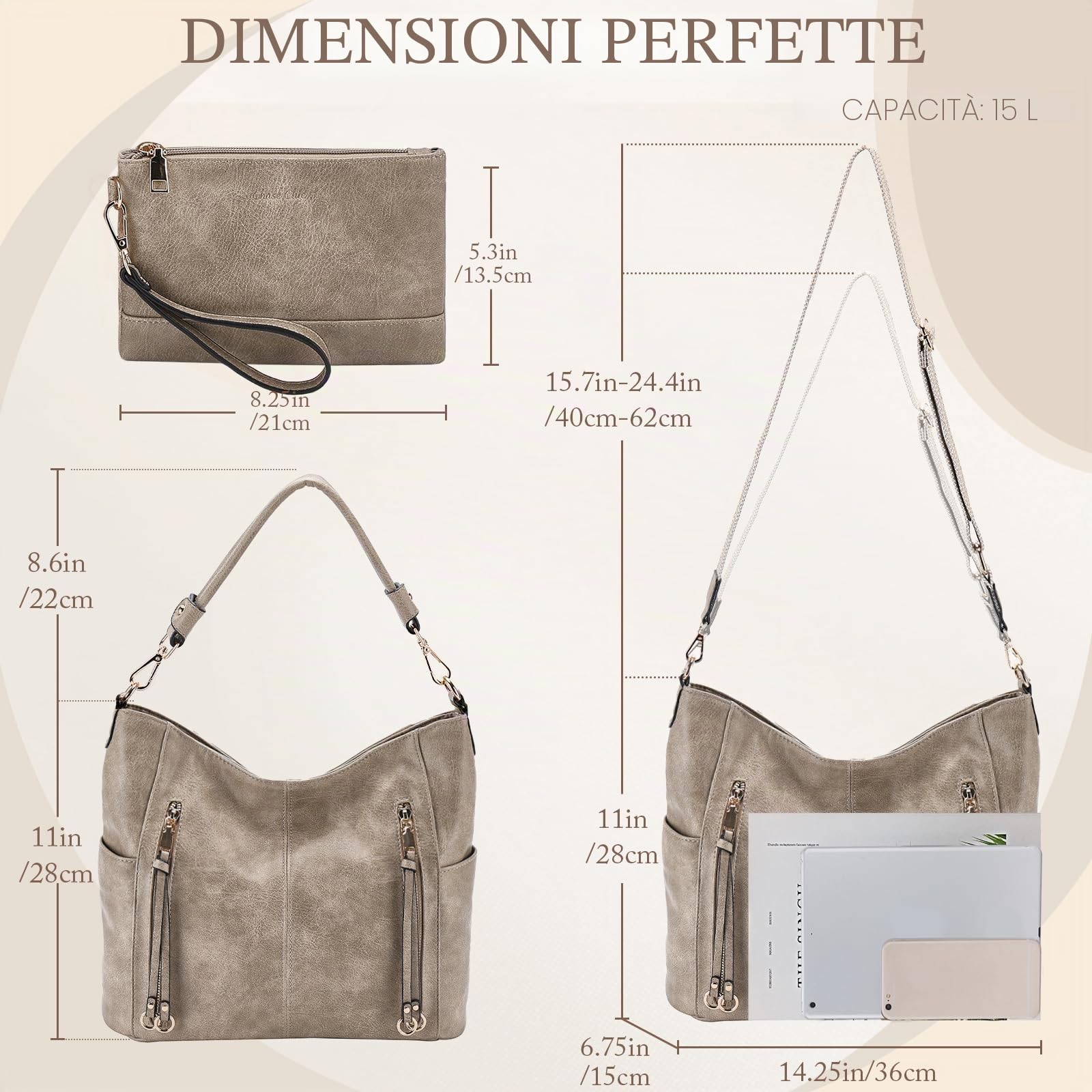Chase Chic Borsa Donna Borse a Tracolla Borse a Mano Hobo Bauletto in Pelle PU Impermeabile Borse a Spalla Portafoglio