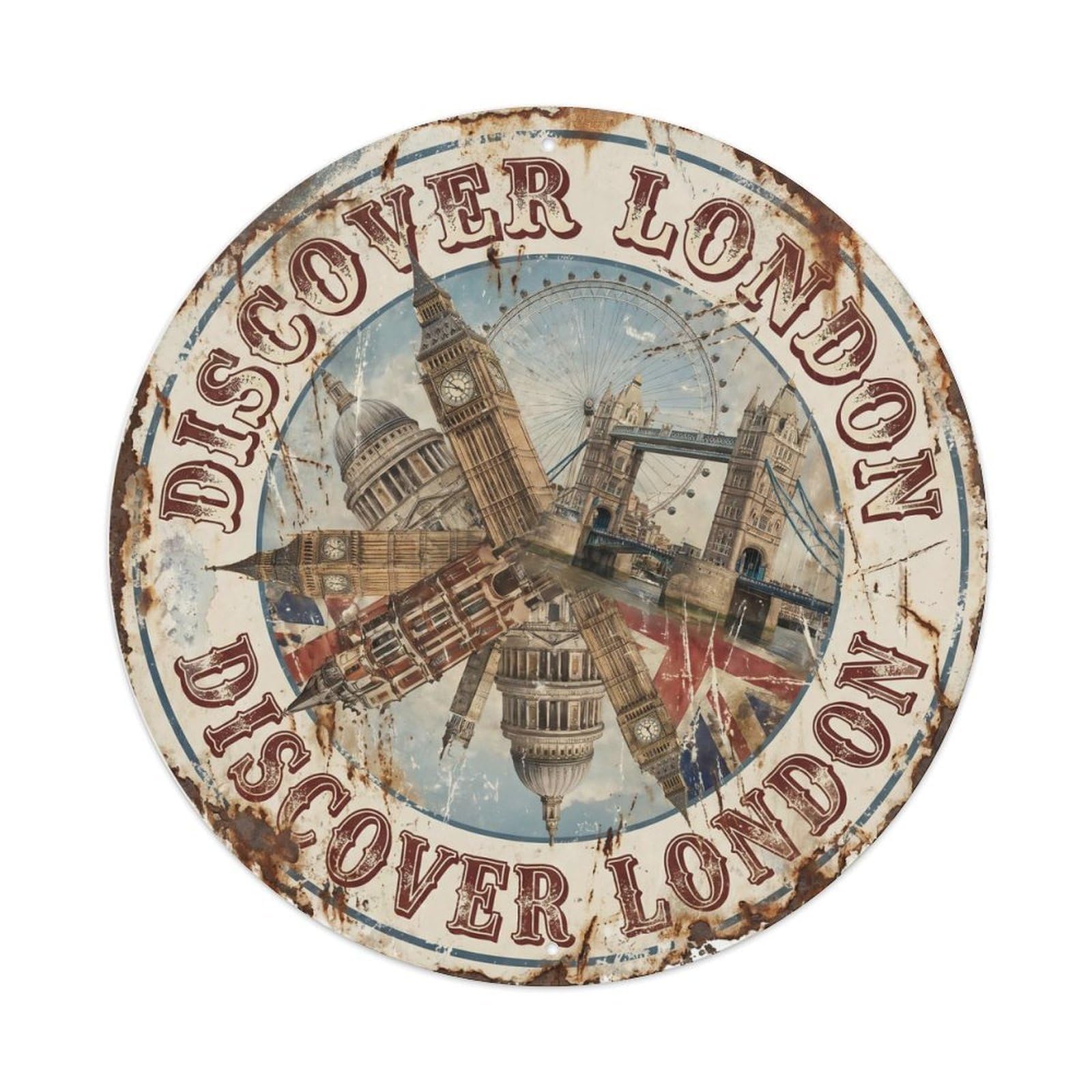 Fqcyn Style Vintage Travel England Landmarks Collage Metal Tin Sign