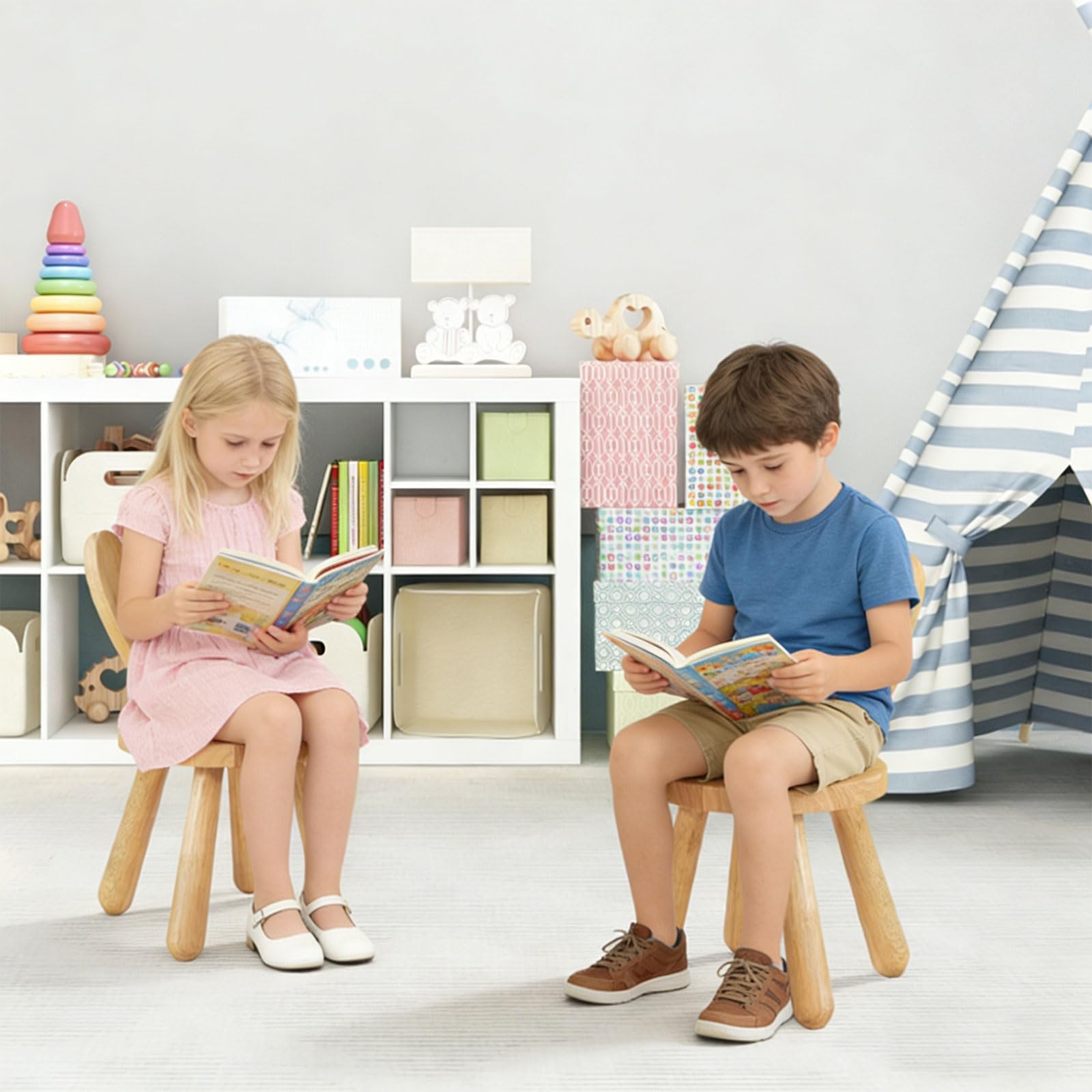 Chaise pour enfant en bois massif - Diamètre : 26 x 45 cm - Tabouret sur pied - Chaise pour enfant à partir de 3 ans - En bois massif - Avec dossier en forme d'oreilles de lapin et pieds en caoutchouc