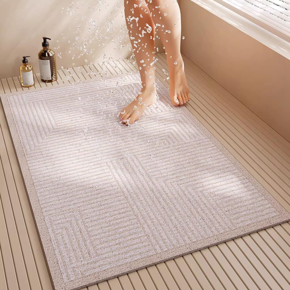 Tapis Antidérapant Baignoire 150X160 cm Tapis de Douche Antidérapant Moderne et Simple en Luffa avec Trous de Drainage sans Ventouse pour Salle de Bain Baignoire