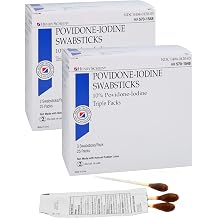 Henry Schein 10% Povidone Iodine Swabstick 3s, Sterile Antiseptic, 50 Ct | Latex Free, Skin Preparation, Triple Packs, 2 Boxes of 25, Individually Packed, Ideal for Home First Aid and Medical Use