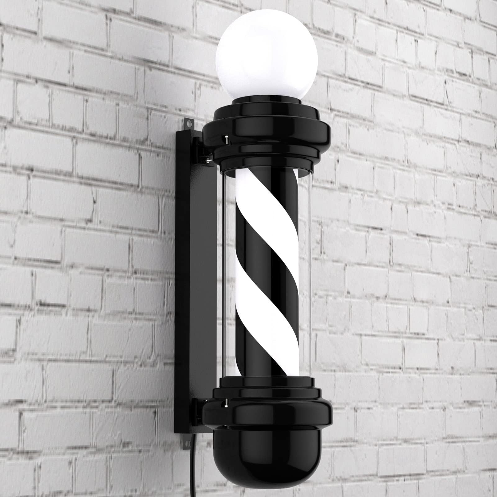 Noverlife 26.7inch Barber Stripes Pole, Barber Shop Sign Black White Rotating Pole, Outside Barber Shop Rotating Light Sign Wall Mount Hair Salon LED Strips Lamp for Indoor & Outdoor Hairdressing