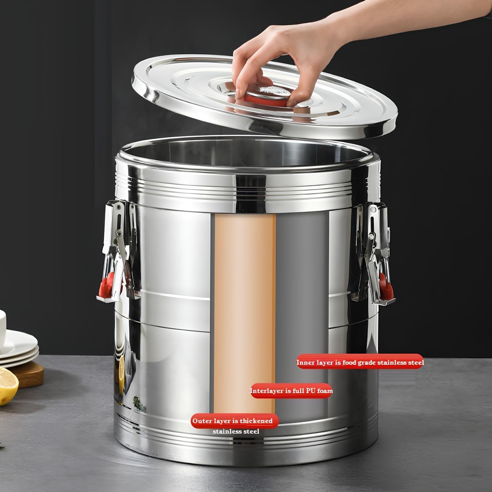 Distributore di Bevande Calde E Fredde Termiche con Secchio Isolato in Acciaio Inossidabile 304 con Maniglia A Rubinetto, di qualità Alimentare per tè Caldo, caffè, Acqu,20L