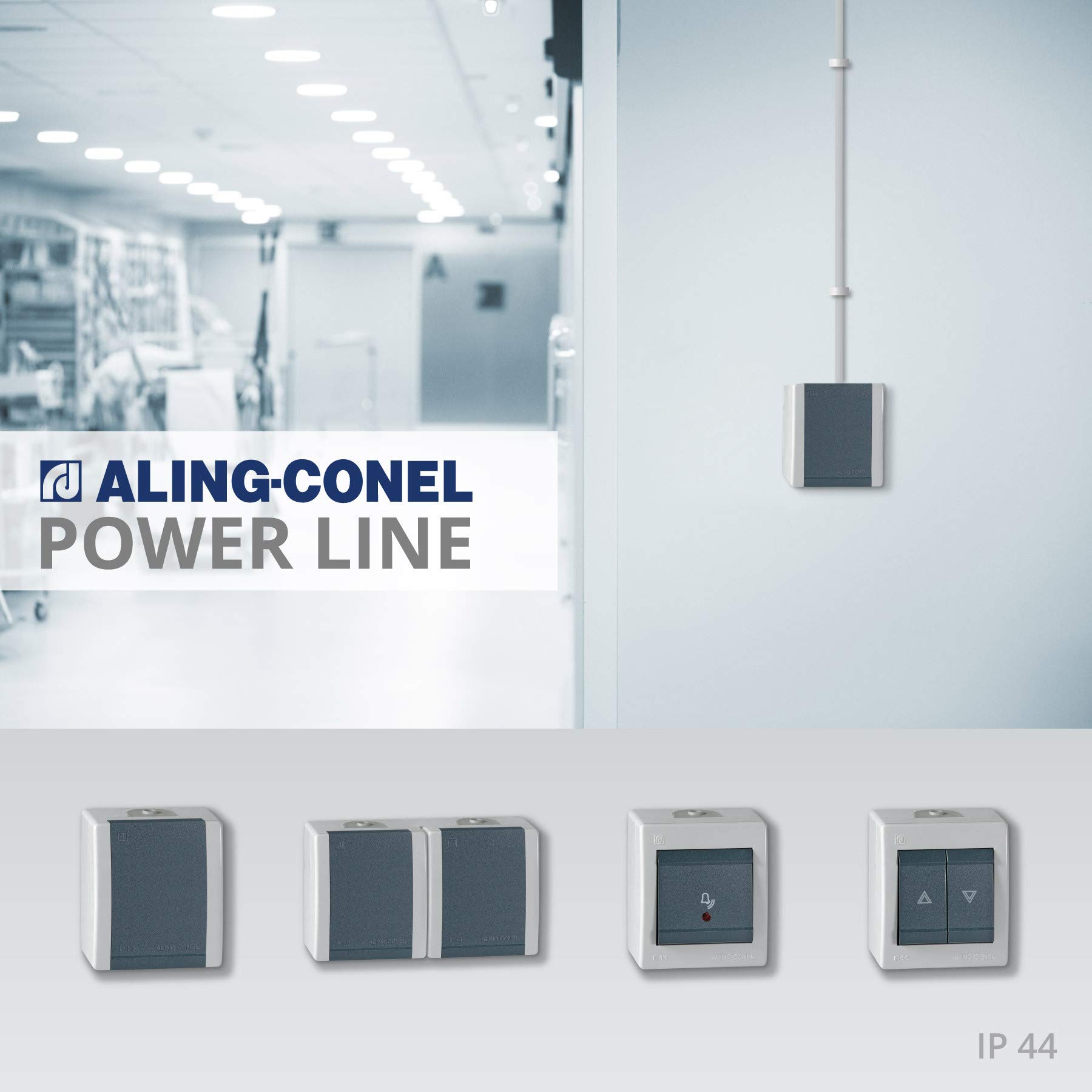 ALING-CONEL 2-fach Aufputz Schutzkontakt Steckdose mit Klappdeckel 16A/250V~ / IP44 - Grau (10er Set)