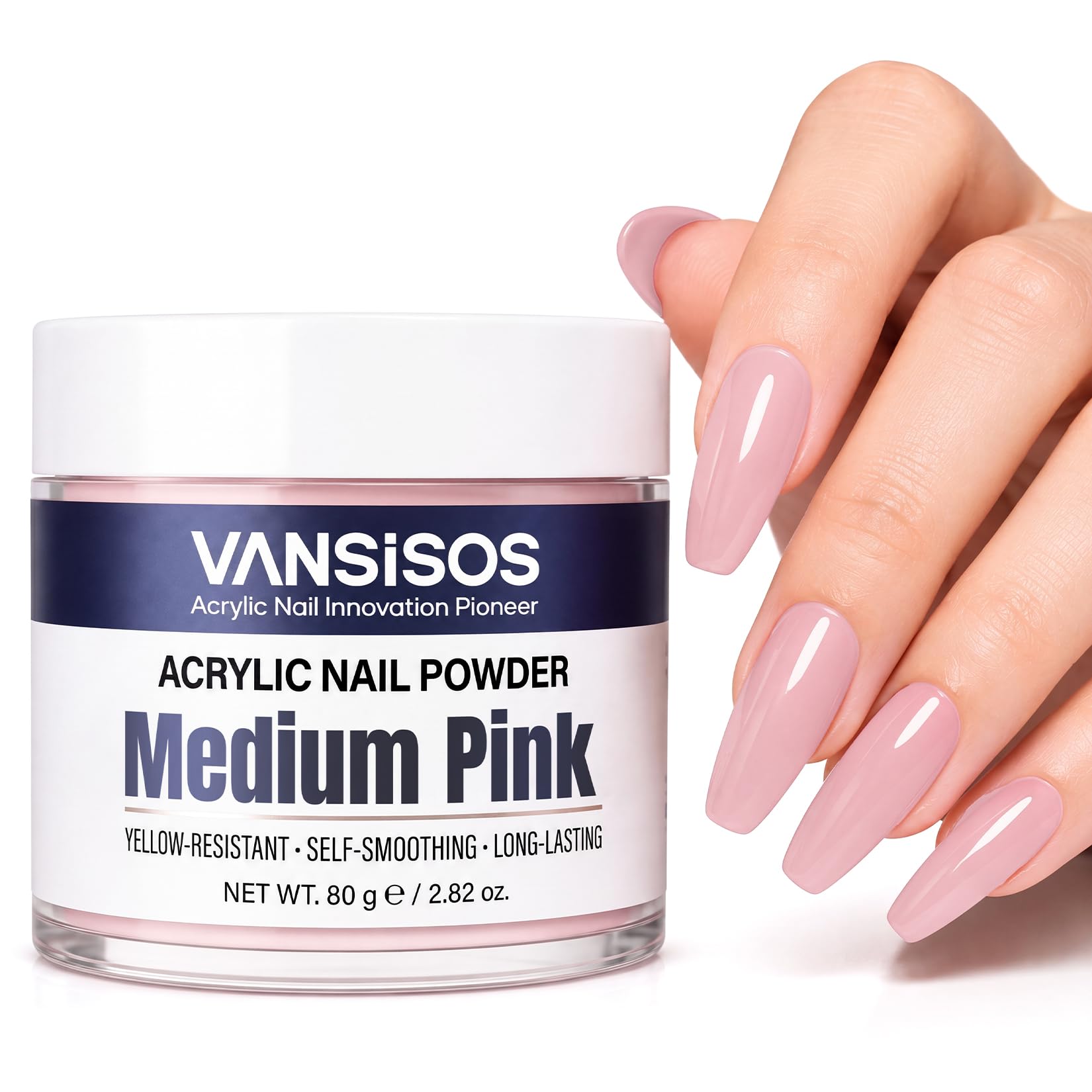 Medium Pink Acrylic Powder: 2.8oz Smooth Self-Leveling Acrylic Powder for French Bubble-Free Crack Resistant Nail Powder for Extensions Carving & Nails