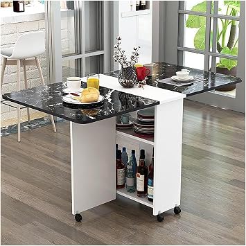 Folding Dining Table Fold Away Dining Table, Space Saving Dining Table, Lightweight Foldable Table with 6 Wheels and 2-Layer Storage Shelf, for Work, Study and Dining Color G
