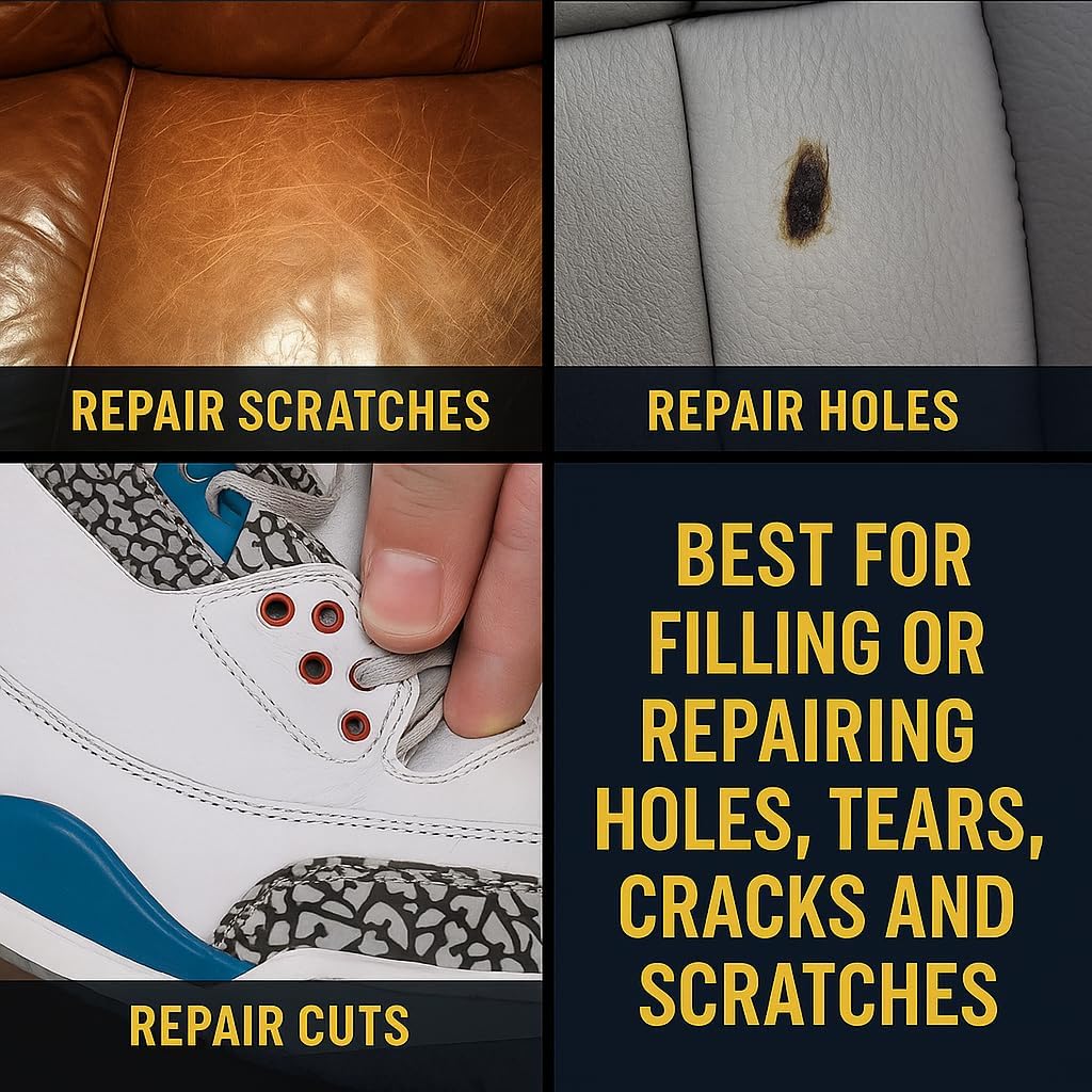 Leather Filler for Filling or Repairing Holes, Tears, Cracks, Scratches, for Leather Car Seats, Furniture, Shoes- Flexible with Applicator (100mL) - Image 2