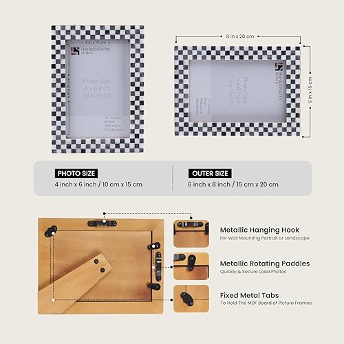 Miniatura 2 de Handicrafts Home Marcos de fotos  Marco de fotos chic bohemio para decoración de pared, color gris y blanco, 4 x 6 pulgadas