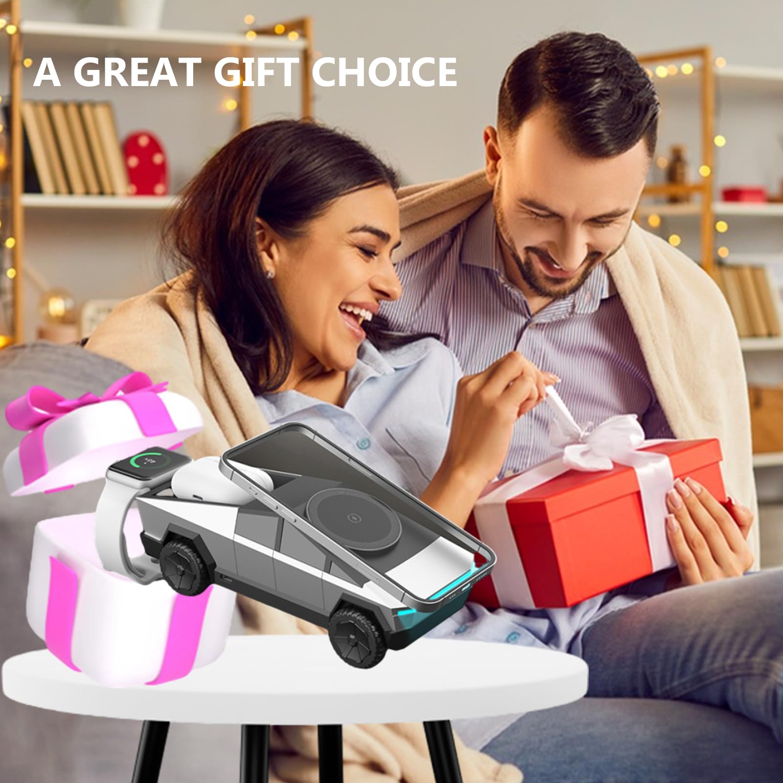 Cyberdock Supporto di Ricarica Magnetico 3 in 1 per Smartphone IOS, Modello di Auto in Scala 1:25, Caricatore Wireless Veloce Certificato QI con Luce Ambientale (SILVER)