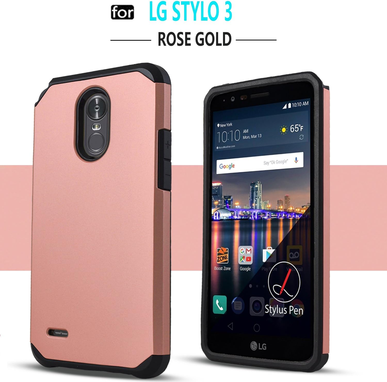 STARSHOP LG Stylo 3 Case, LG Stylo 3 Plus Case, [Shock Absorption] Dual Layers Impact Advanced Protective Cover with [Premium HD Screen Protector Included] for LG Stylo 3[Rose Gold]