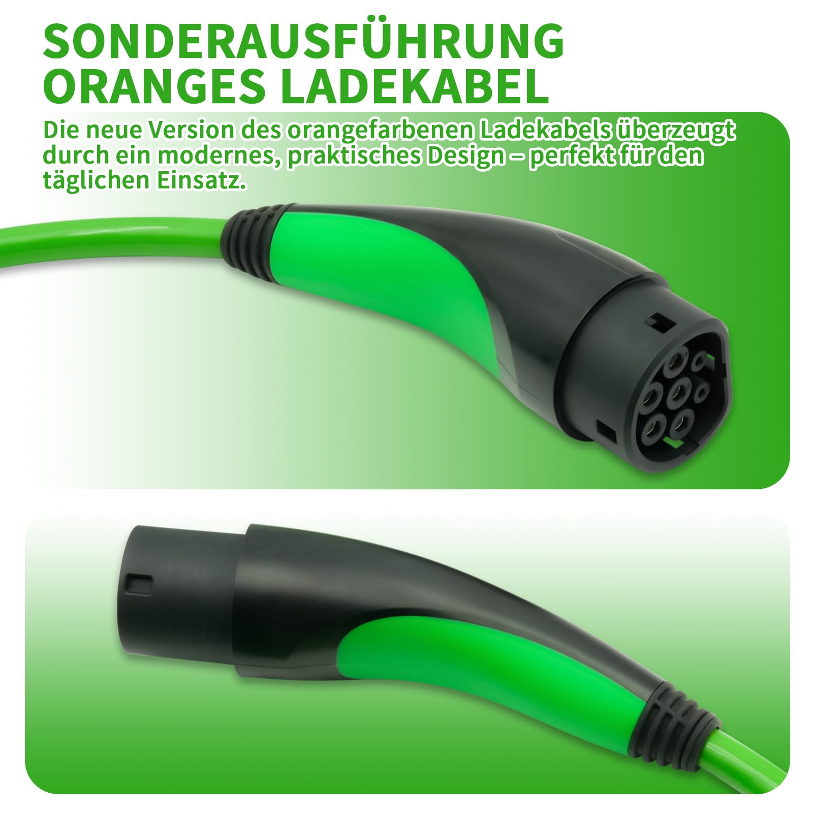 Typ 2 Ladekabel 7,4 kW [32A 1-phasig 5 m Modus 3 IEC 62196-2 ] Elektroauto Ladekabel mit Aufbewahrungstasche & Regenschutzhülle, passend für Wallbox & öffentliche Ladestation,(Grün)
