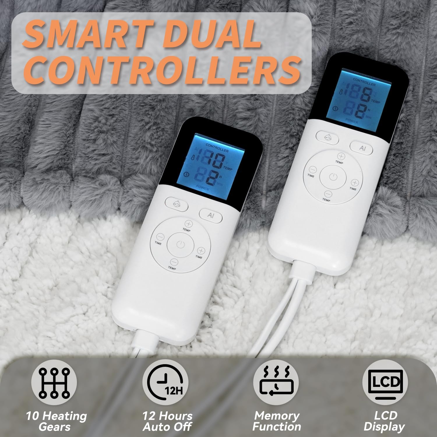 Heated Blanket Queen 84" x 90" Faux Fur & Sherpa Electric Blanket Queen Size with 10 Heating Levels & 1-12 Hours Auto Off, Soft Cozy Heating Blanket Machine Washable, Grey - Image 3