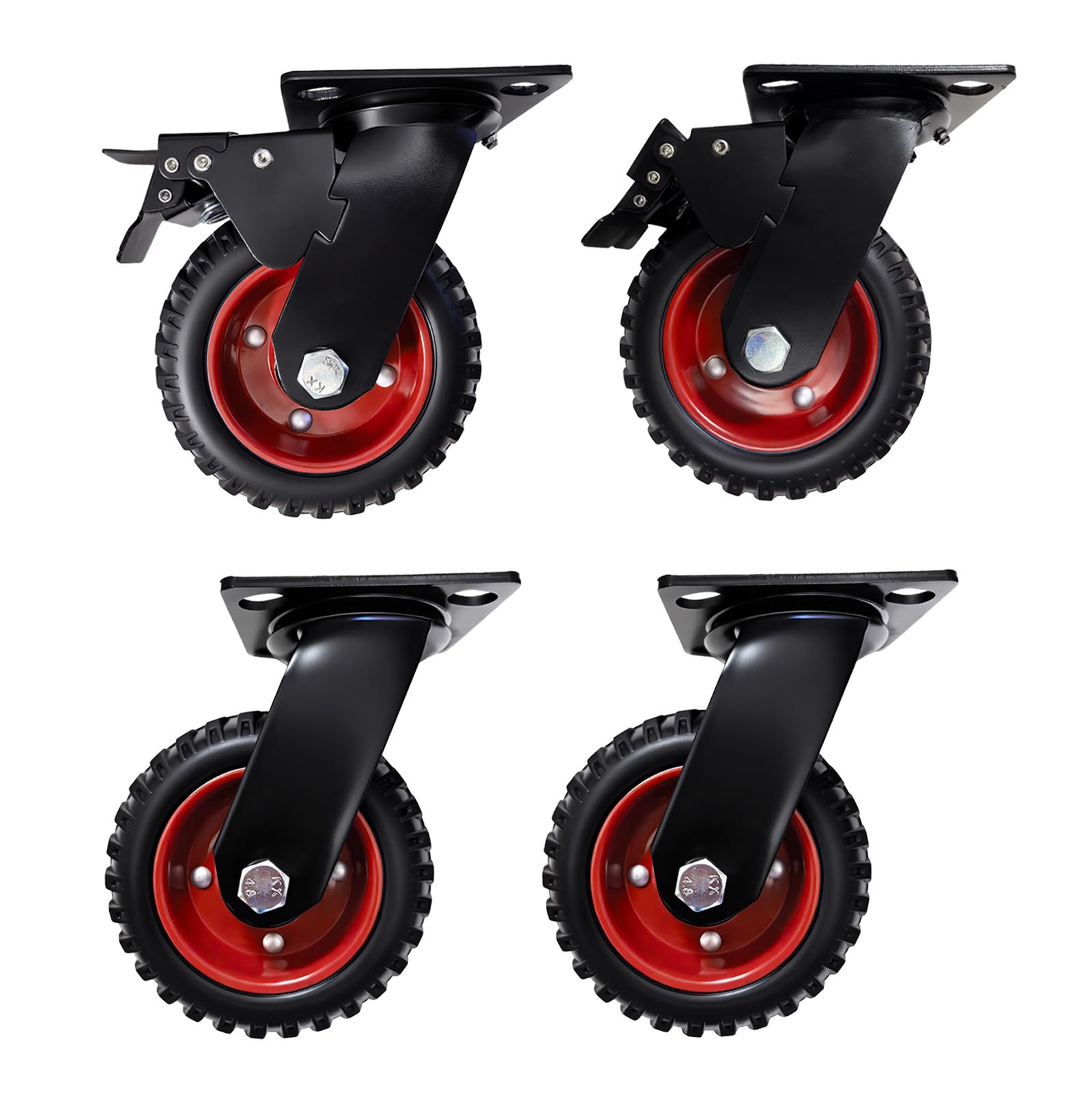 Nfbcxutkw 6" Heavy Duty 4 Pack Casters (2 Swivel + 2 Brake Swivel), Total 2200 Lbs (1000 Kg), Knobby Rubber Tread For Workbench Cart Toolbox Chicken Coop