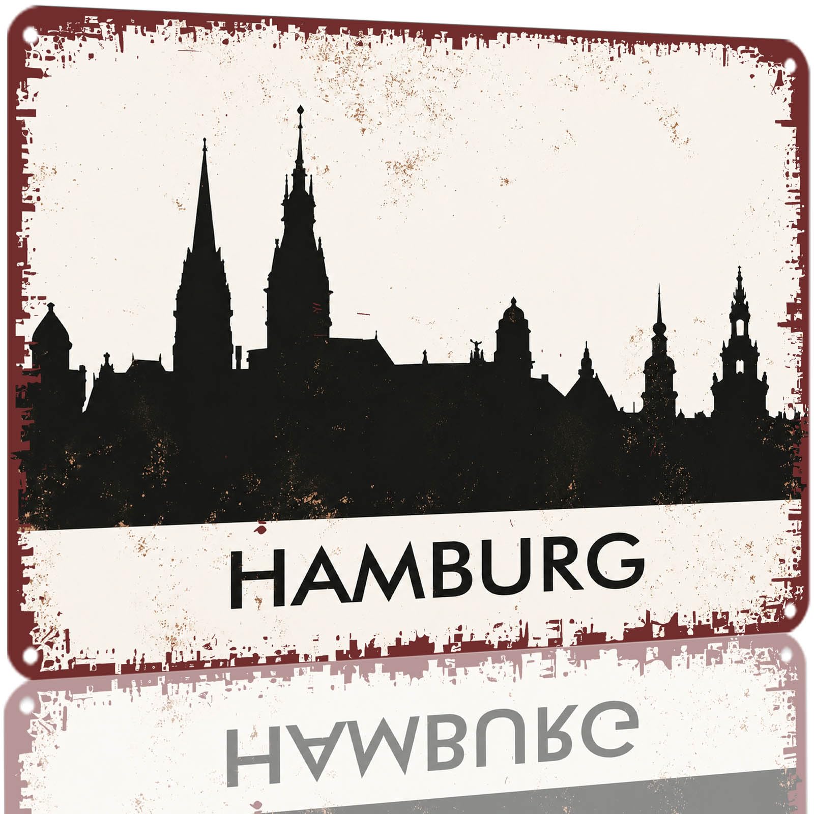 Kwqdozf As Pic Vintage Hamburg Skyline Tin Sign 8X12 Inch Aluminum Metal Wall Decor
