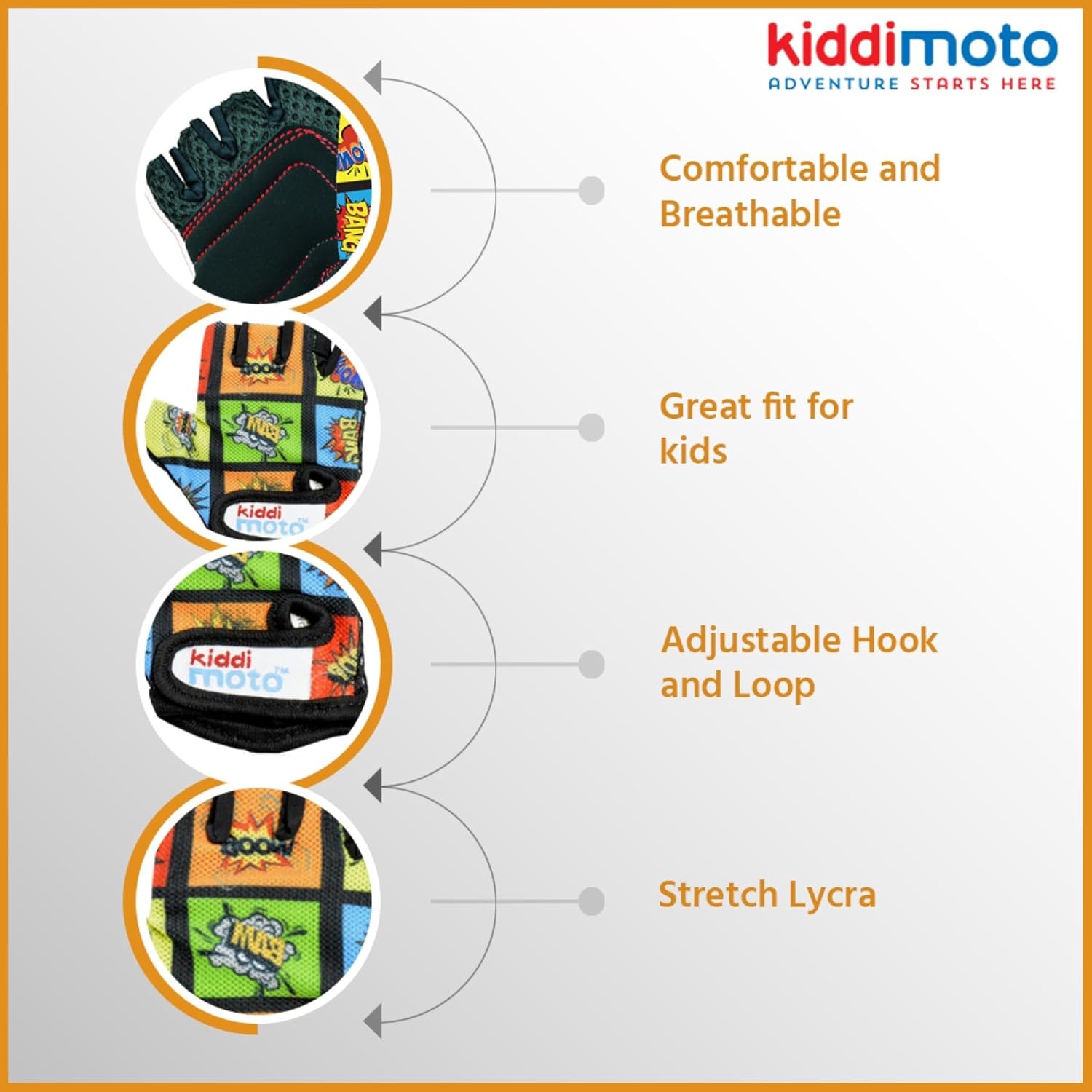 Kiddimoto Anti Slip Kids Bike Gloves for Kids Boys & Girls Best Toddler Bike Gloves Ages 2-8 Fingerless Cycling Gloves for Youth Sports Like MTB, BMX Dirt Biking, Mountain Bike Riding, Skates - Image 6