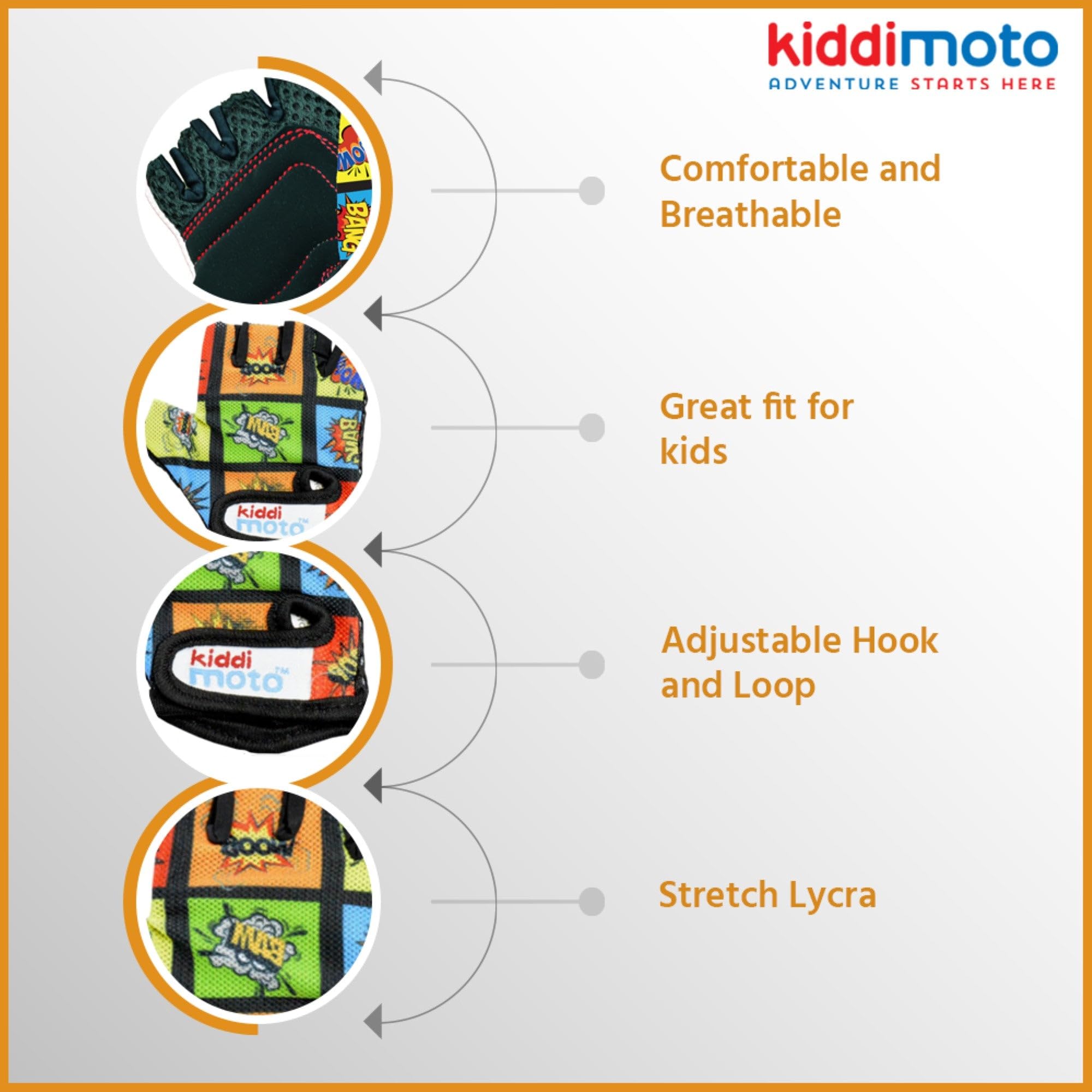 Kiddimoto - Gants Vélo pour Enfant de 2 à 8 ans, parfaits pour les Sports de Plein air, le Cyclisme, la Trottinette
